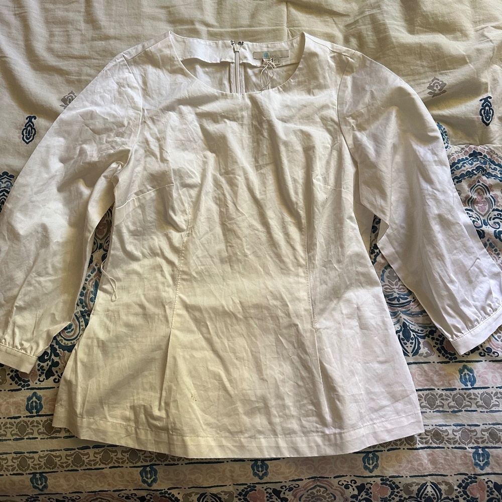 Boden white linen long sleeve top size 8